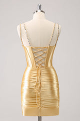 Glitter Golden Corset Sequined Satin Tight Mini Dress