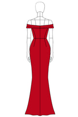 Red Mermaid Off The Shoulder Satin Formal Dress
