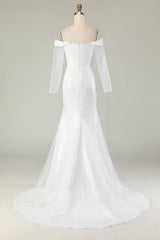 Off the Shoulder Ivory Mermaid Matte Satin Wedding Dress