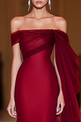 Cabernet Off the Shoulder Mermaid Tulle Long Military Ball Dress