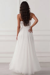 White A Line Chiffon Maxi Dress with Slit