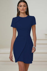Bodycon Pleated Ivory Work Dress with Short Sleeves