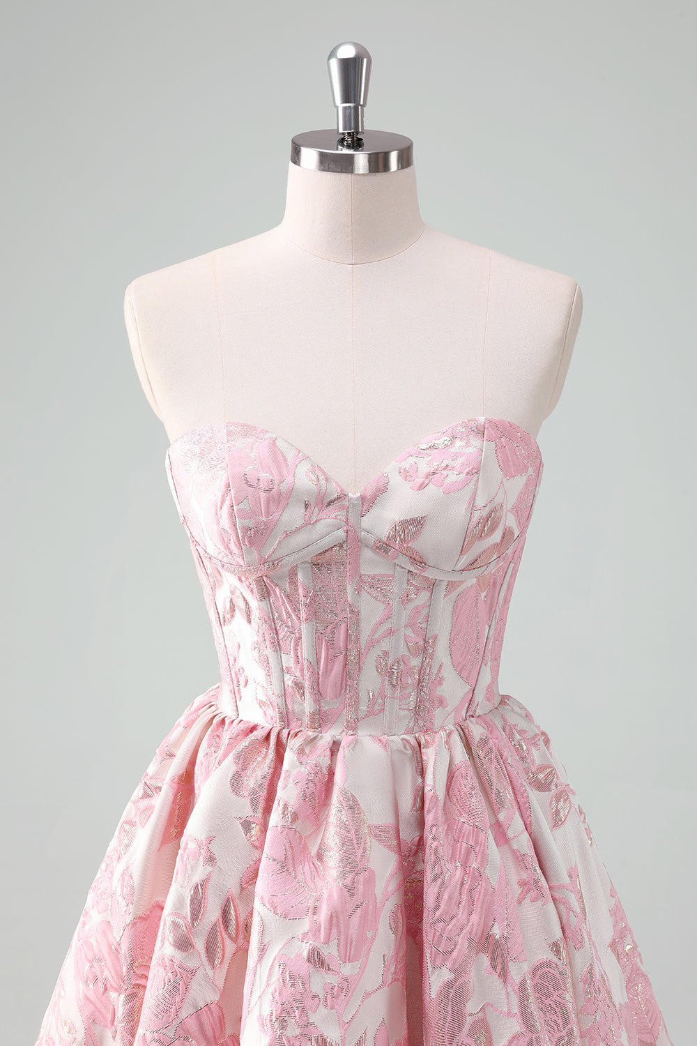Beauty Blue A Line Pleated Strapless Corset Floral Mini Dress
