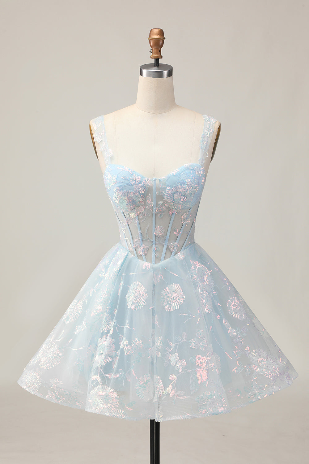 Floral Fuchsia Sequined Corset Homecoming Dress