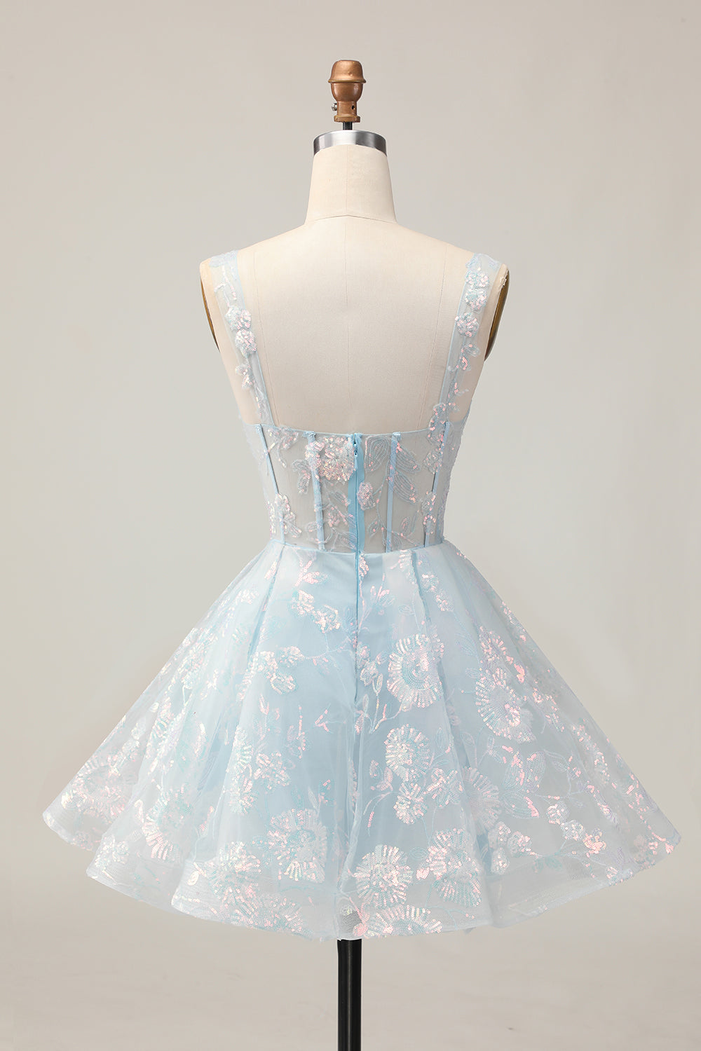 Sparkly White A-Line Floral Corset Mini Dress