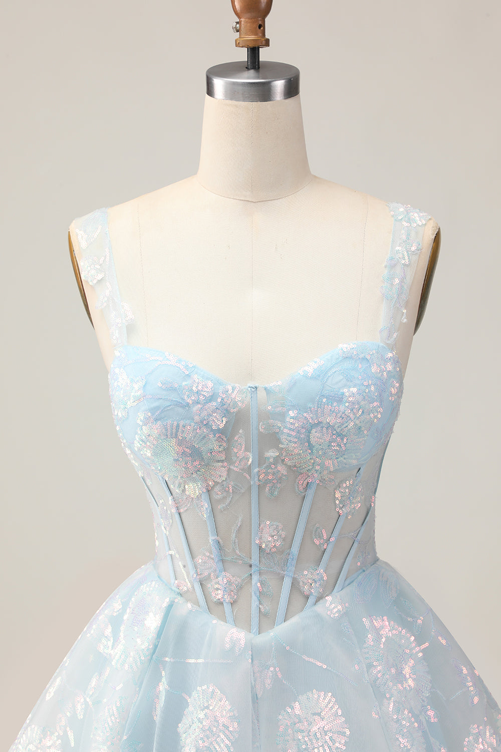 Floral Fuchsia Sequined Corset Homecoming Dress