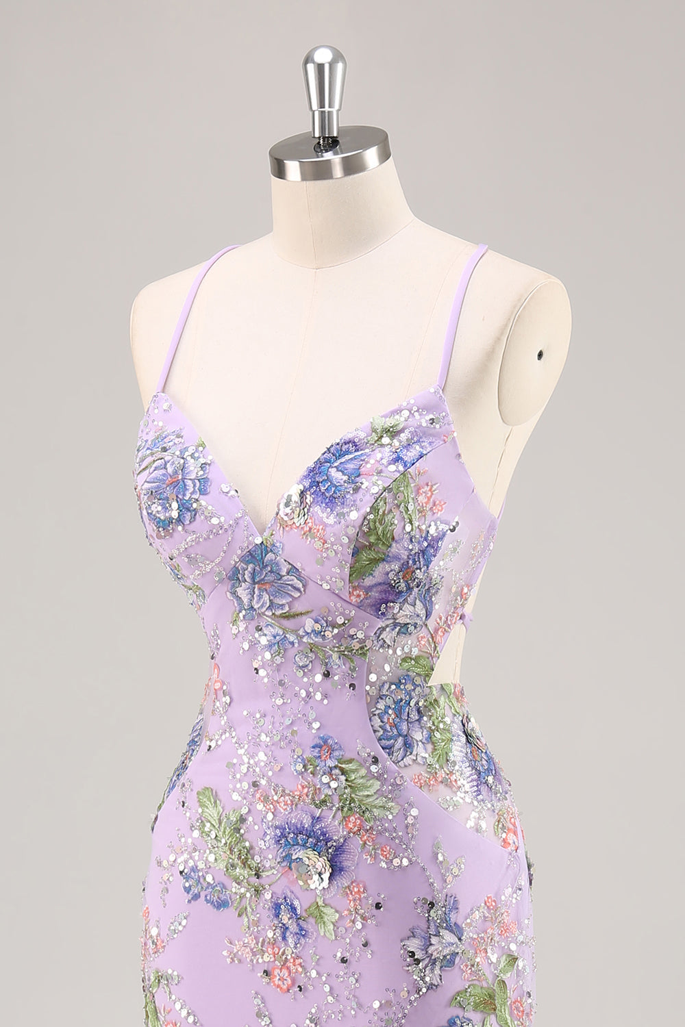 Sequins Mermaid Spaghetti Straps Pink Prom Dress with Appliques