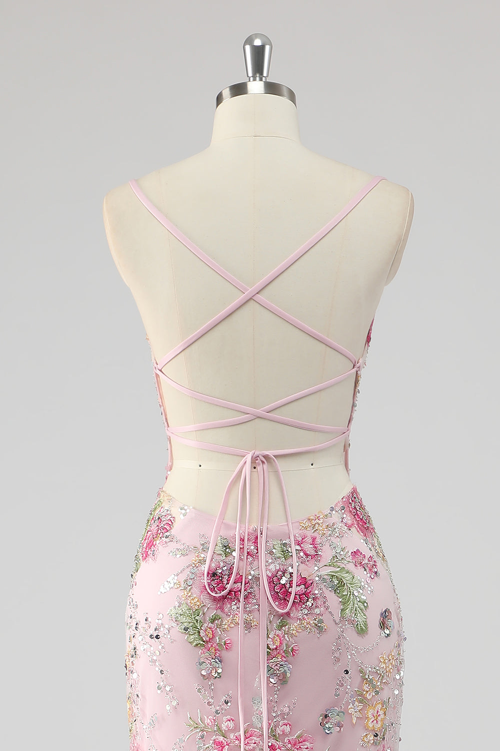 Sequins Mermaid Spaghetti Straps Pink Prom Dress with Appliques