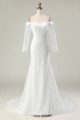 Off the Shoulder Ivory Mermaid Matte Satin Wedding Dress