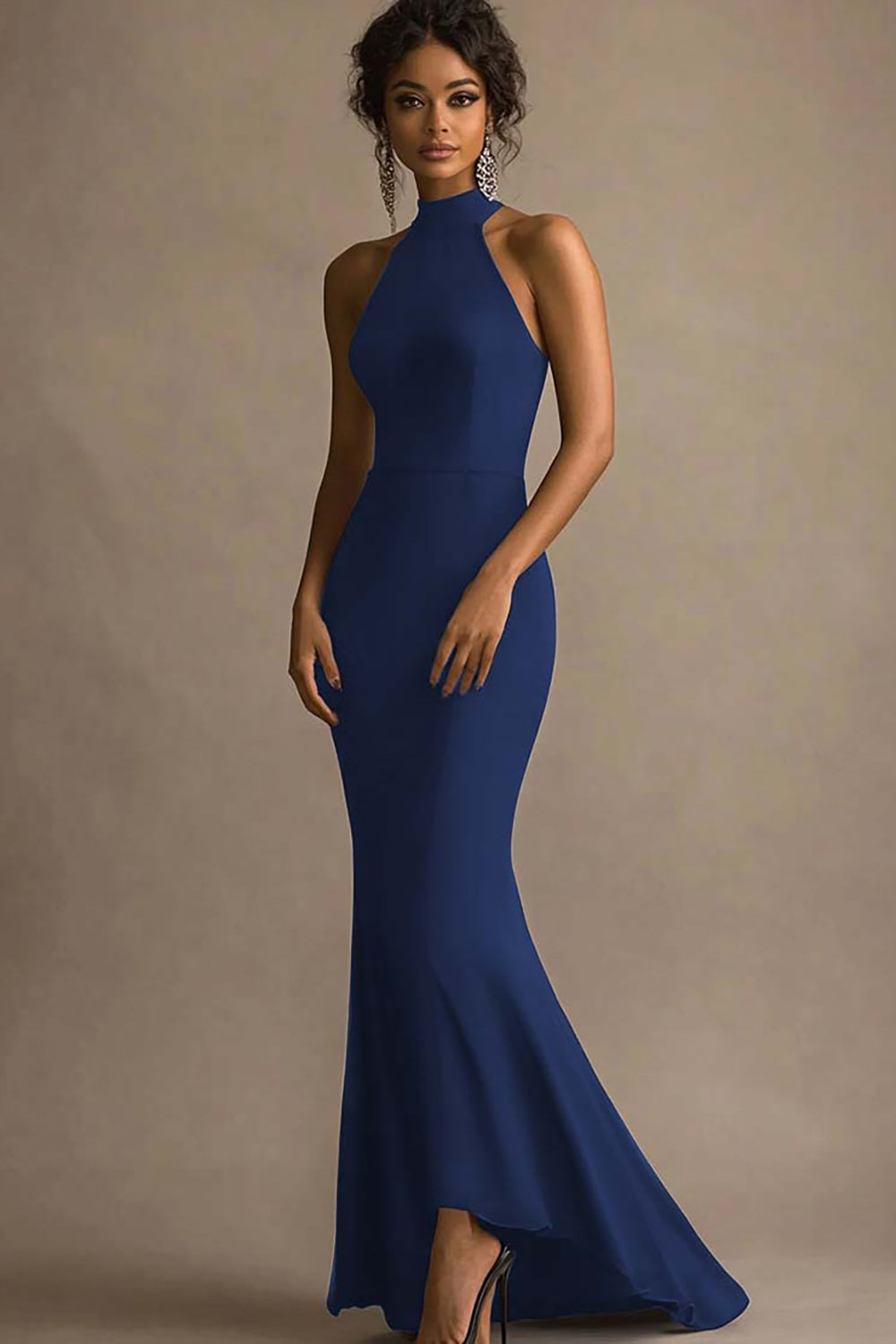 Halter Mermaid Long Black Tie Dress