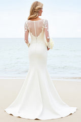 Lace Ivory Mermaid Illusion Long Sleeve Wedding Dress
