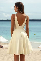A Line Satin Yellow Graduation Dress
