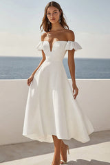 White Off The Shoulder A Line Holiday Party Dress