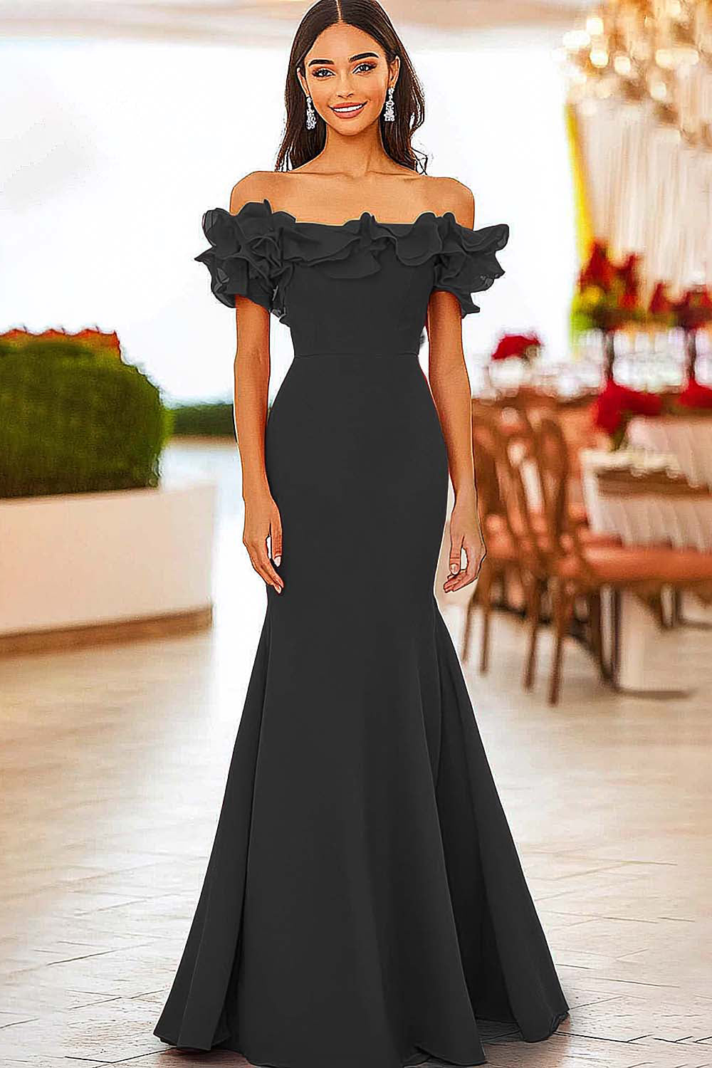 Red Mermaid Off the Shoulder Ruffled Gala Dress