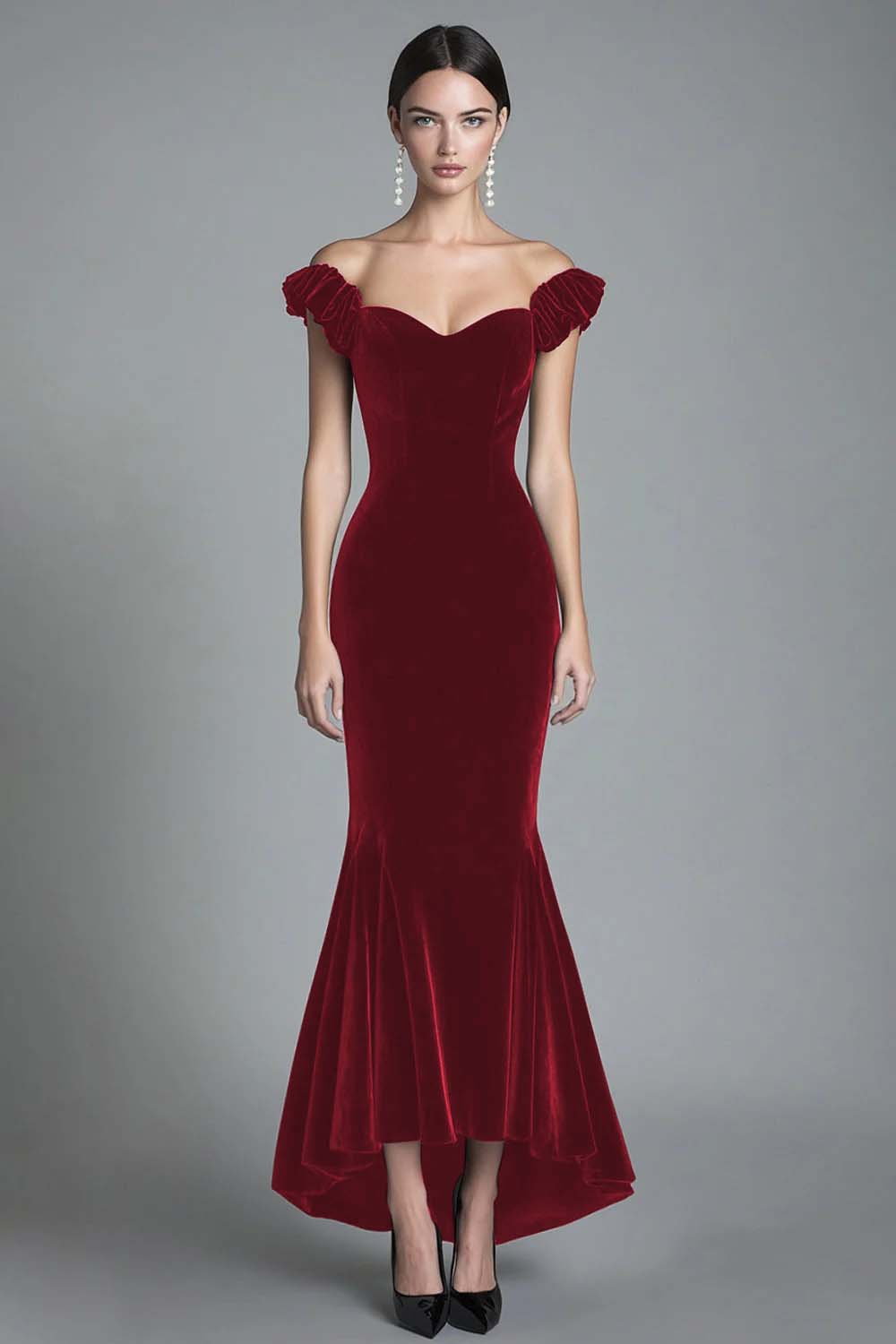 Off the Shoulder Mermaid Black Velvet Long Formal Dress