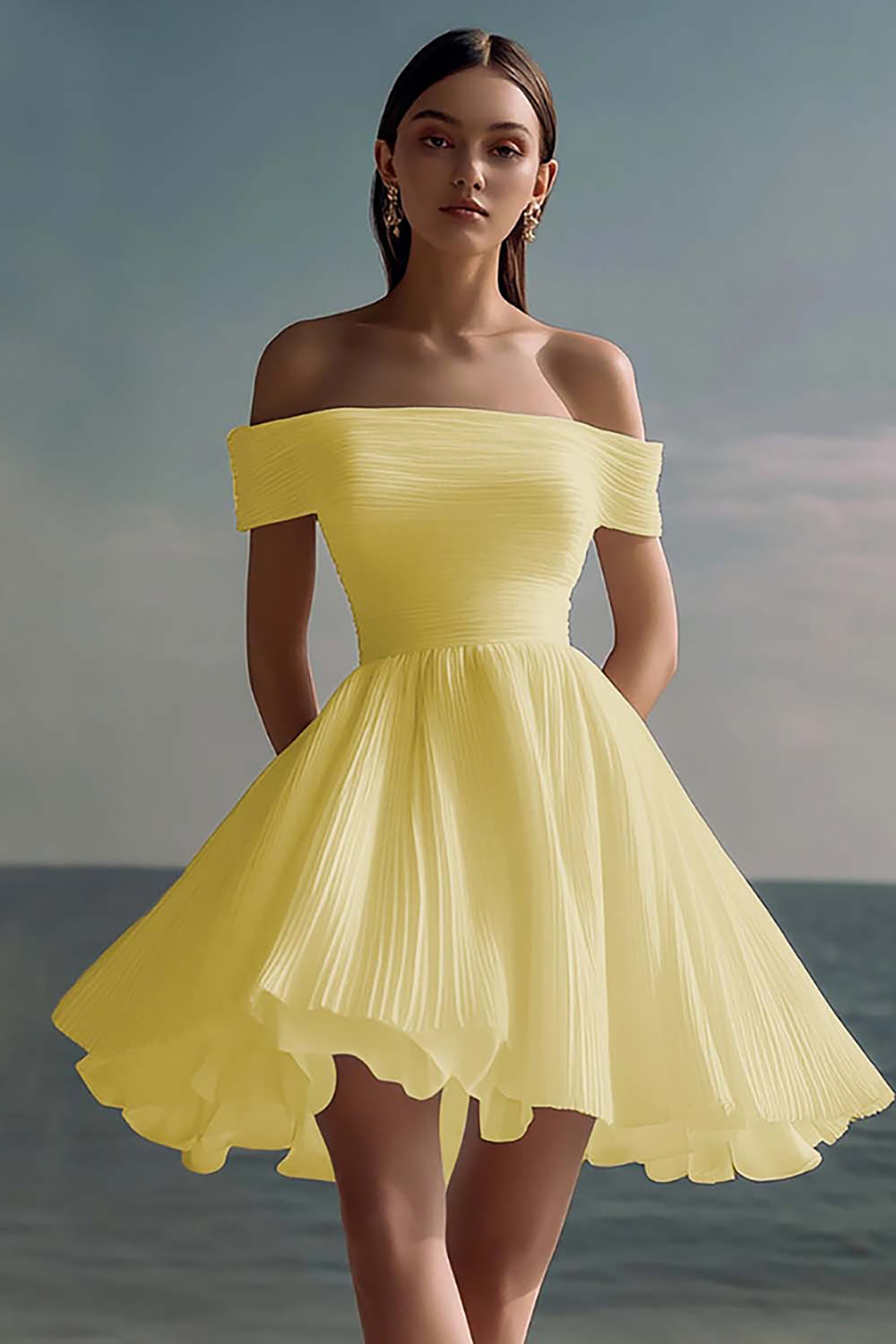 Off The Shoulder A Line Chiffon White Graduation Dress