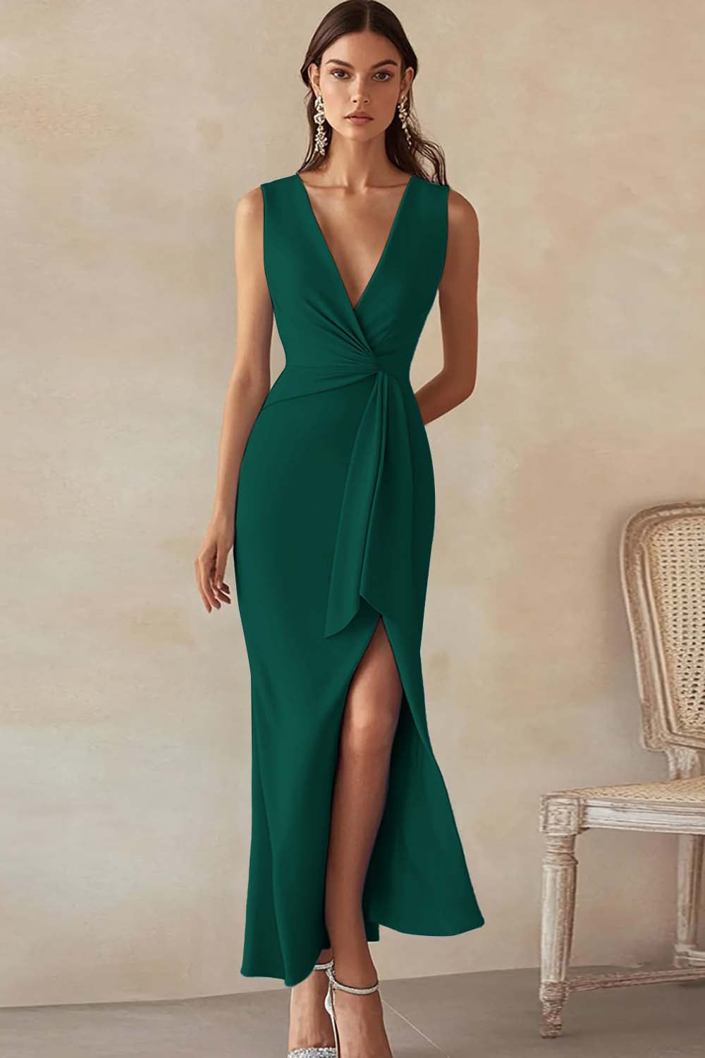 Ivory V Neck Bodycon Work Dress