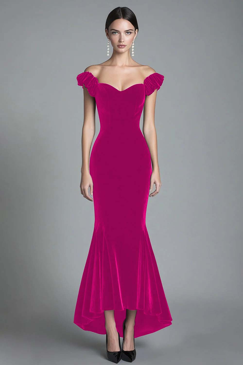 Off the Shoulder Mermaid Black Velvet Long Formal Dress