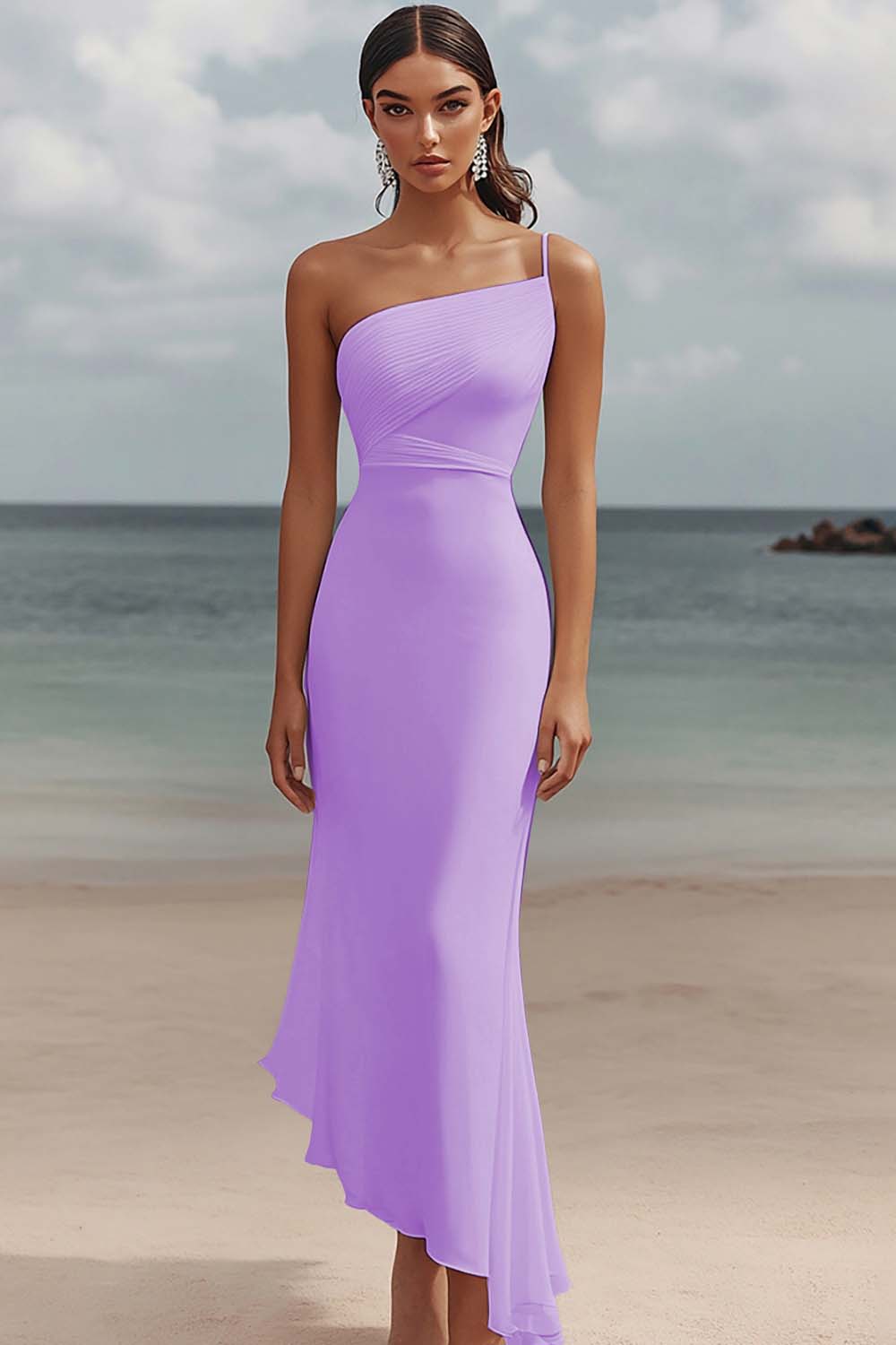 One Shoulder White Asymmetrical Engagement Dress