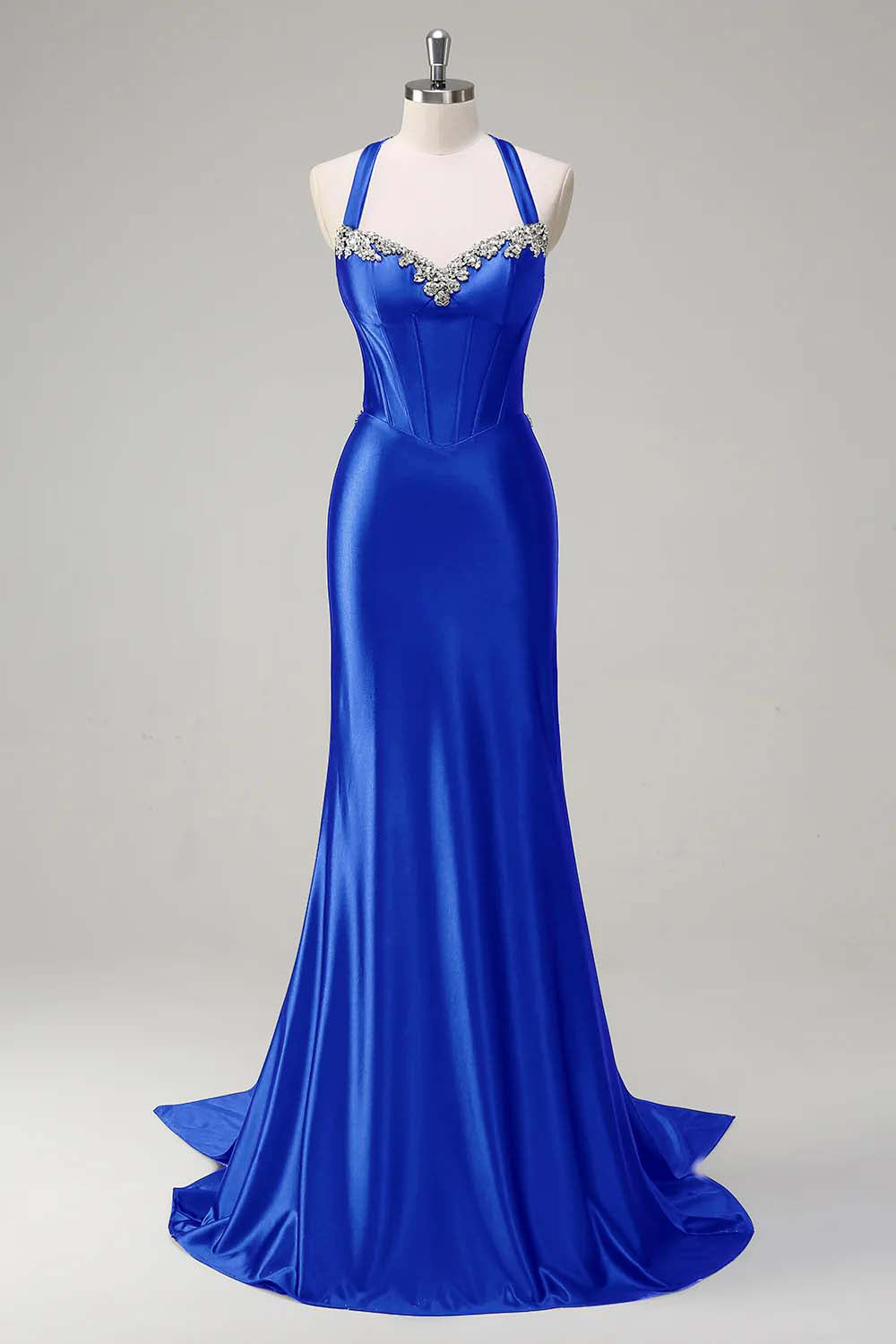 Sparkly Dark Green Mermaid Halter Corset Sequin Prom Dress